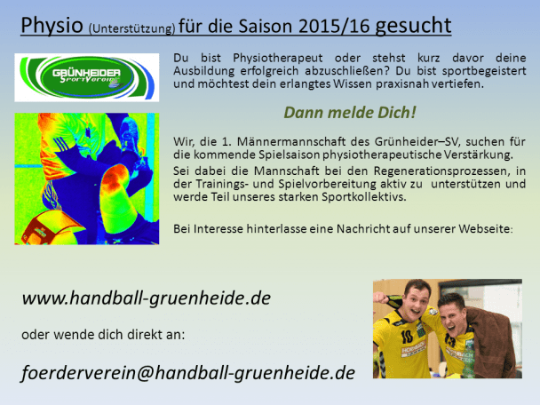 Physio (Unterstützung) für die Saison 2015/16 gesucht