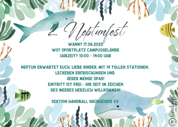 Sektion, Kinder: Viel Spaß garantiert – Neptun wartet am Sonnabend ab 10.00 Uhr auf Sportplatz am Löcknitz-Campus – 14 Stationen beim 2. Neptunfest des Grünheider SV